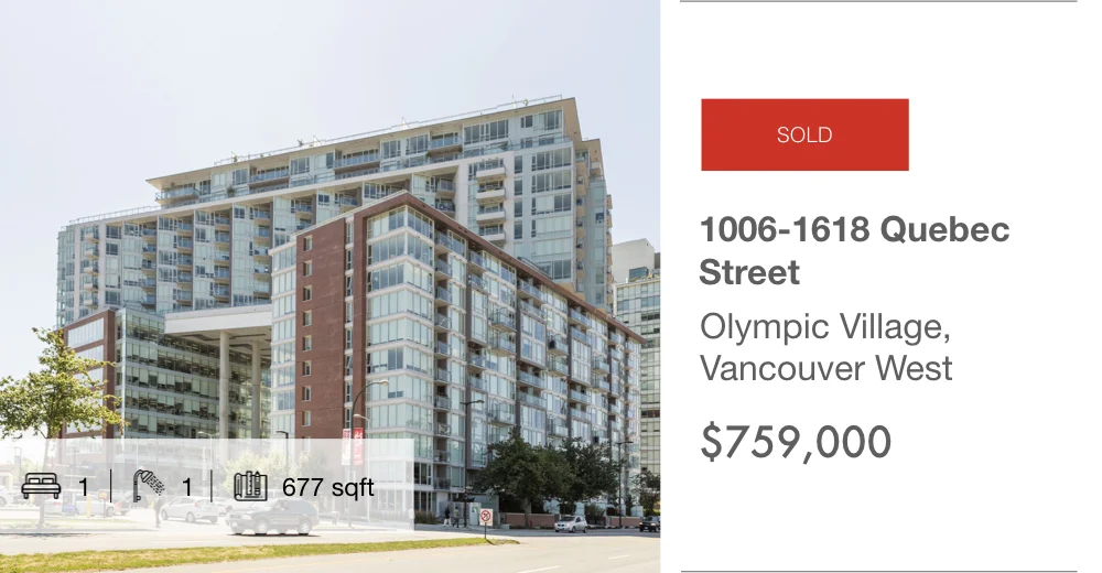 1006-1618 Quebec Street, Olympic Village, Vancouver West (sold)